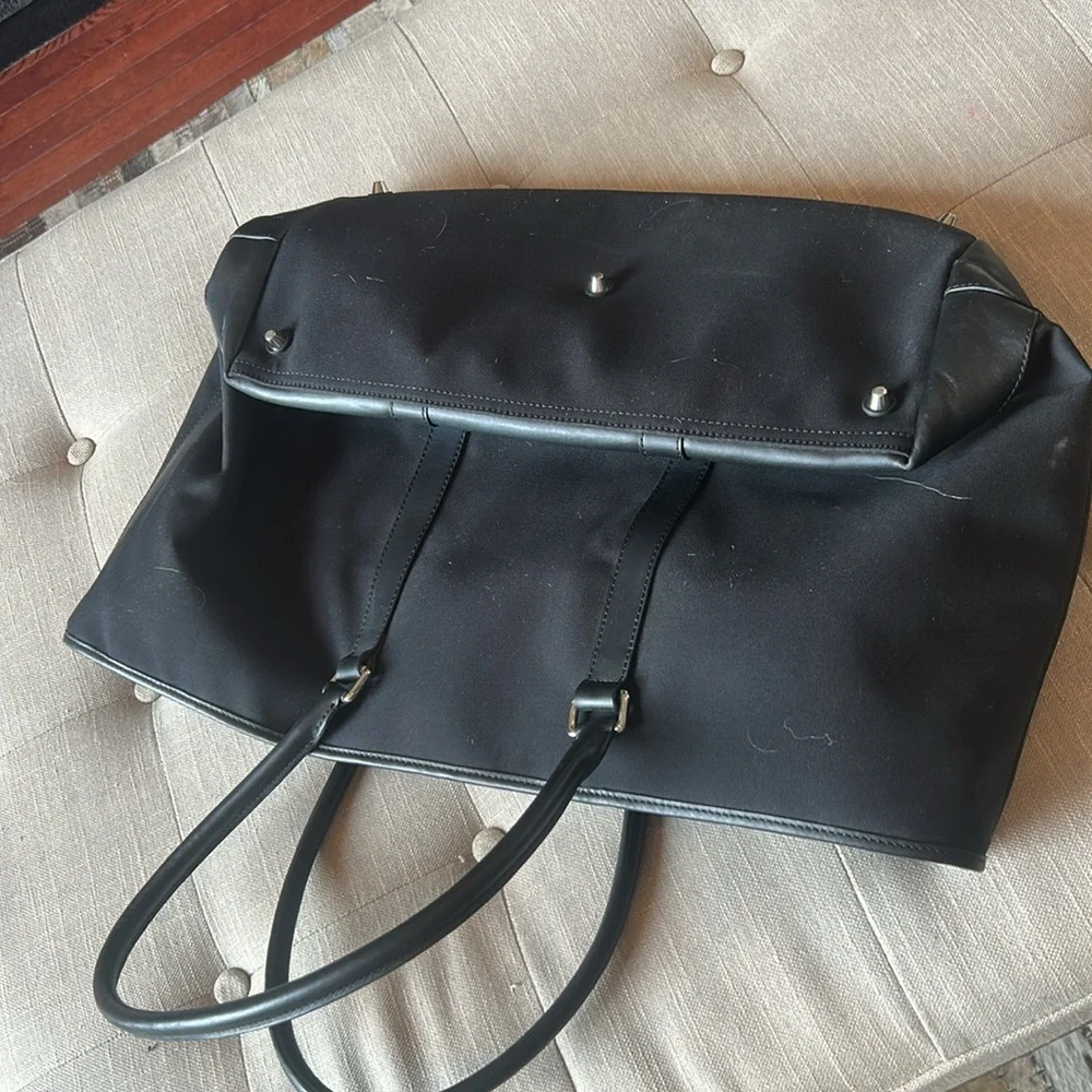 Coach Canvas Black Tote Leather Trim Double Zipper Weekender Bag
